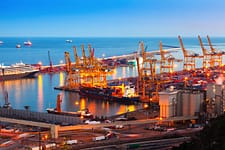 Industrial port de Barcelona in evening. Spain